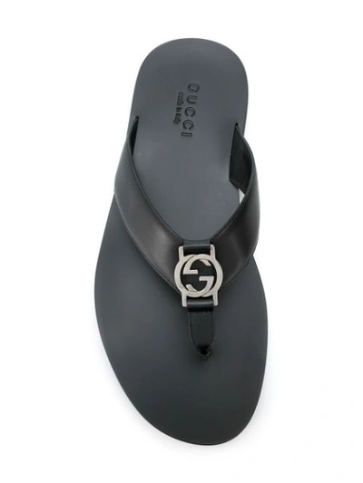 Shop Gucci Logo Plaque Thong Sandals In Black