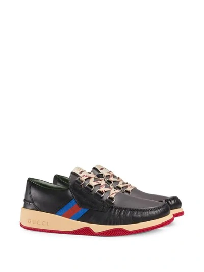 Shop Gucci Leather Lace-up Shoe With Web In Black