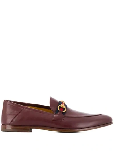 Shop Gucci Men's Leather Horsebit Loafer With Web In Red