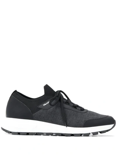 Shop Prada Low-top Runner Sneakers In Black