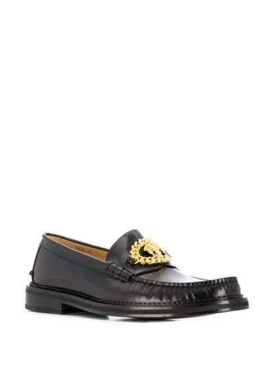 Shop Versace Medusa Chain Loafers In Black