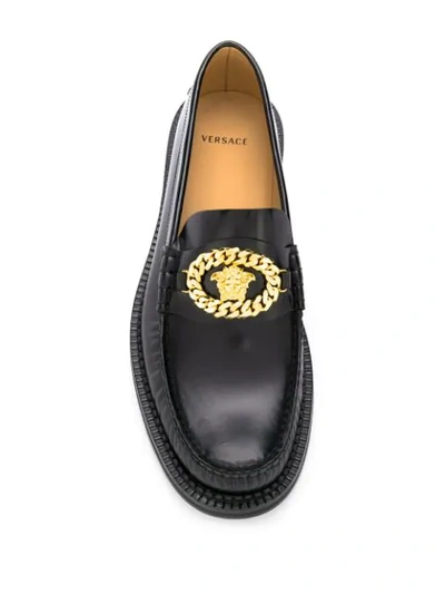 Shop Versace Medusa Chain Loafers In Black