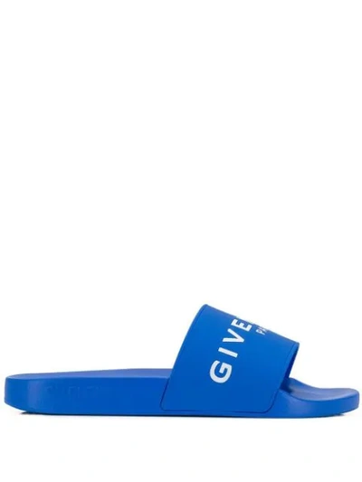Shop Givenchy Logo Pool Slides In 977 Electric Blue White