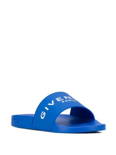 Shop Givenchy Logo Pool Slides In 977 Electric Blue White