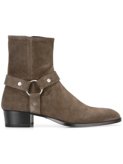 Shop Saint Laurent Classic Wyatt 40 Harness Boots In Grey