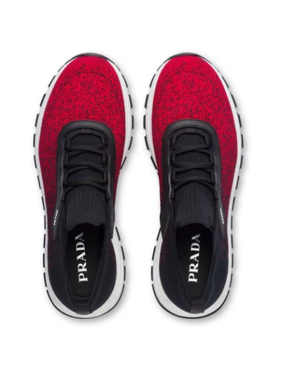 PRADA PRAX-O01 KNIT FABRIC SNEAKERS - 红色