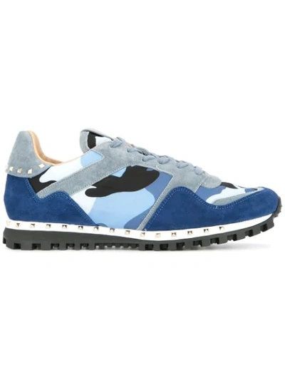 Shop Valentino Camouflage Rockrunner Sneakers In Blue