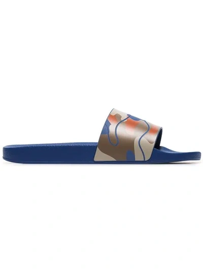 Shop Valentino Garavani Camouflage Slides In Blue