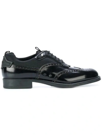 Shop Prada Contrast Panel Brogue Shoes - Black