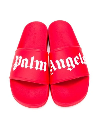 Shop Palm Angels Branded Toe Straps Slides In Red