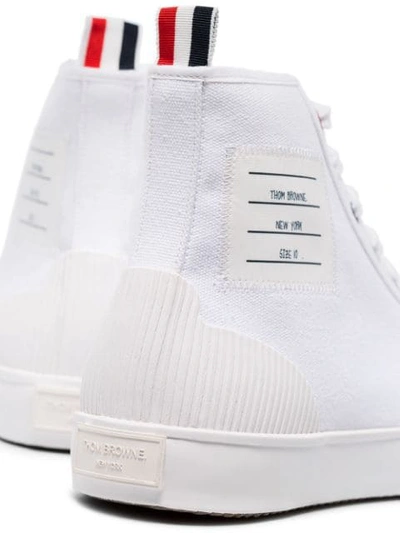 Shop Thom Browne Vulcanised 4-bar High-top Sneakers In White