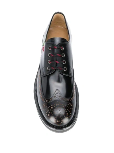 ALEXANDER MCQUEEN FLORAL EMBROIDERED LACE-UP SHOES - 黑色
