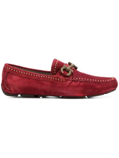 Shop Ferragamo Salvatore  Studded Loafers - Red