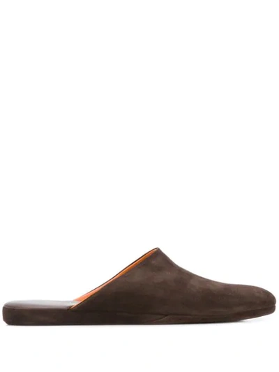 Shop Santoni Flat Slippers In Brown