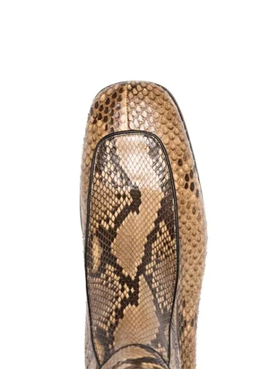 Shop Saint Laurent Brown Snake Skin Leather Boots In 7019 Brown