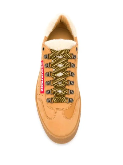 Shop Dsquared2 Shearling-trimmed Sneakers In Brown