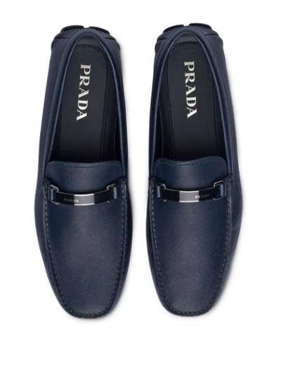 Shop Prada Saffiano Leather Loafers In Blue