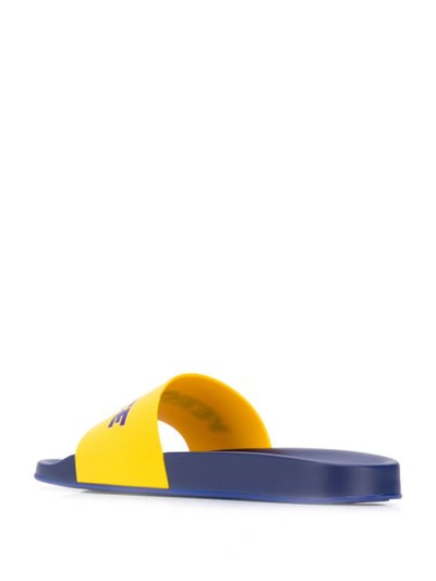 Shop Versace Logo Print Slides In Yellow ,blue
