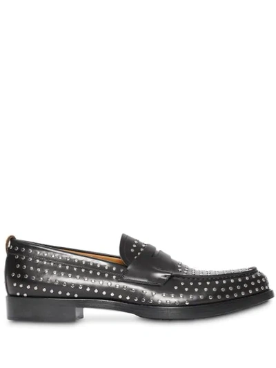 Shop Burberry D-ring Detail Studded Leather Loafers In Black