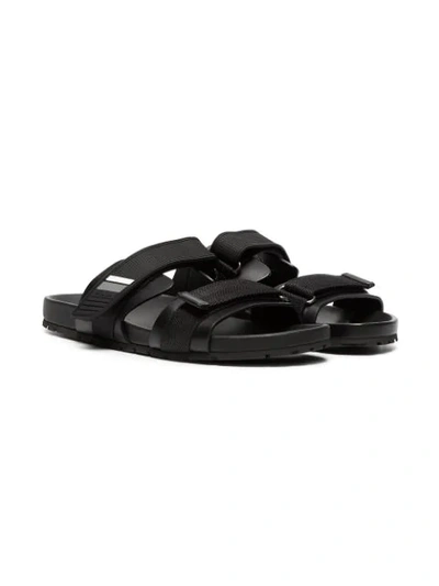 Shop Prada Black Logo Leather Sandals In F0806 Black