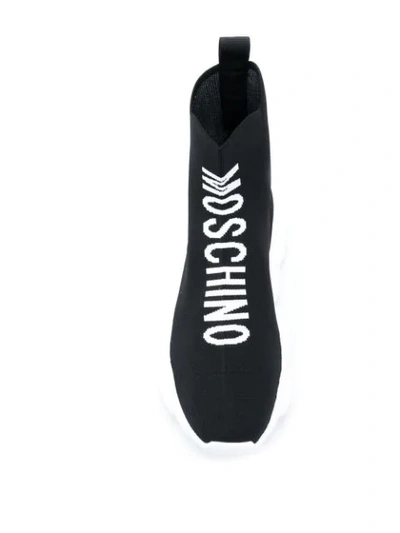 Shop Moschino Logo Sock Hi-top Sneakers In Black