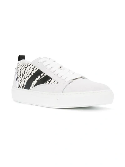 Shop Msgm Monochrome Patterned Sneakers - White