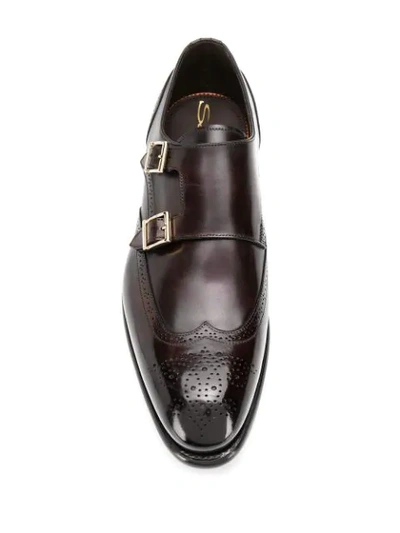 Shop Santoni Double-buckle Monk Shoes In Brown