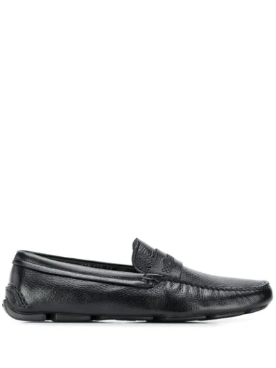 Shop Giorgio Armani Slip On Loafers In Black