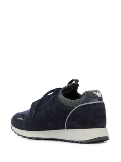 Shop Emporio Armani Perforated Logo Sneakers In Blue