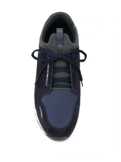 Shop Emporio Armani Perforated Logo Sneakers In Blue