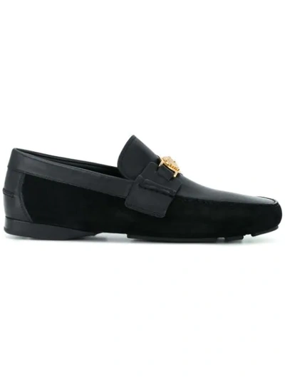 Shop Versace Embellished Medusa Loafers In Black