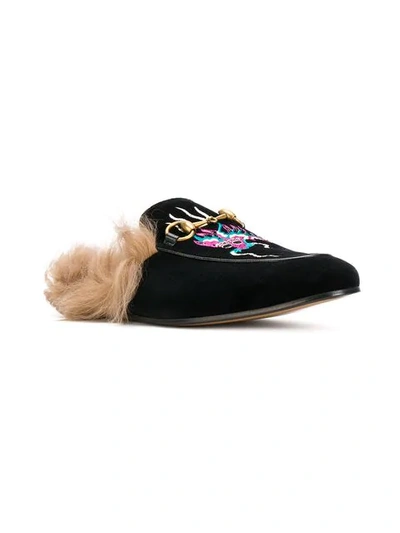 Shop Gucci Dragon Embroidered Princetown Slippers - Black