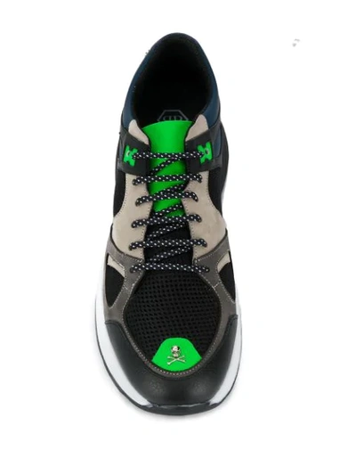 Shop Philipp Plein Statement Runner Sneakers In 0205 Black / Green