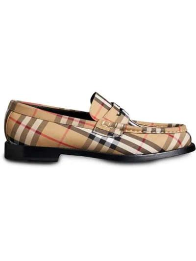 Shop Burberry Vintage Check Cotton Loafers - Yellow
