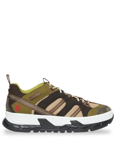 Shop Burberry Mesh And Suede Union Sneakers In Brown