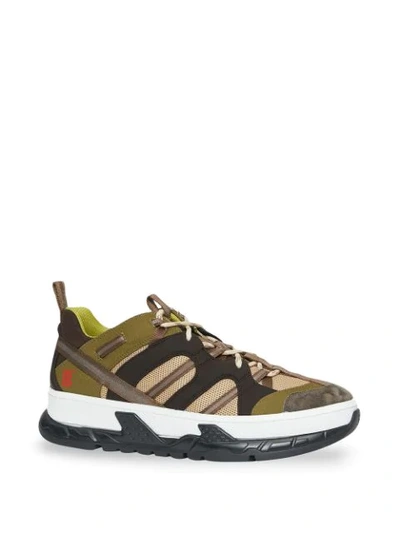 Shop Burberry Mesh And Suede Union Sneakers In Brown