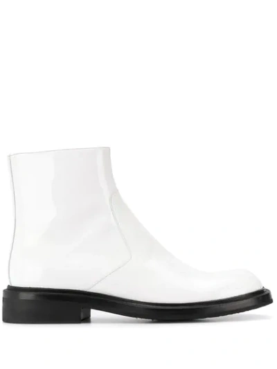 Shop Prada Round Toe Ankle Boots In F0009  Bianco