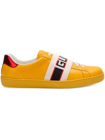 Shop Gucci Stripe Leather Sneakers In Orange