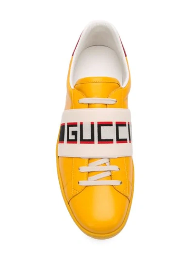 Shop Gucci Stripe Leather Sneakers In Orange