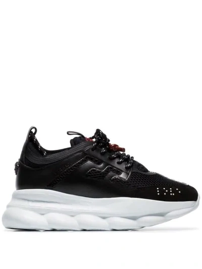 Shop Versace Black Chain Reaction Mesh Leather Sneakers