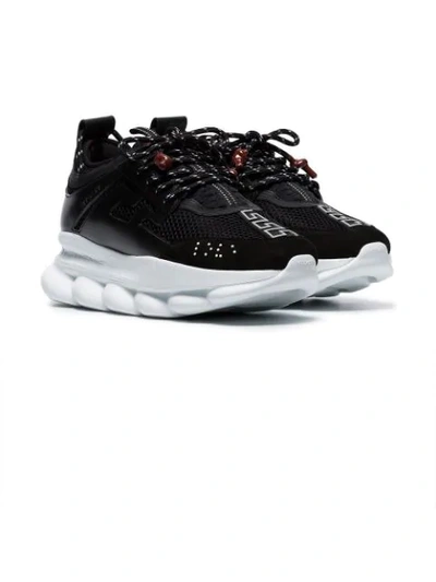 Shop Versace Black Chain Reaction Mesh Leather Sneakers