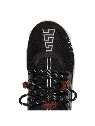 Shop Versace Black Chain Reaction Mesh Leather Sneakers