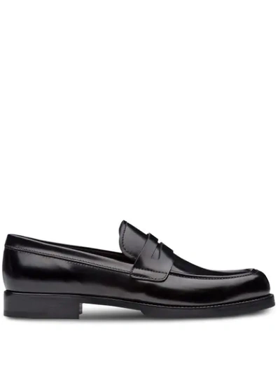 Shop Prada Brushed Loafers In Black
