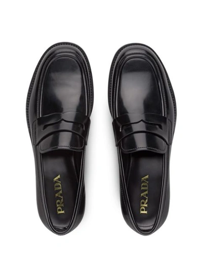 Shop Prada Brushed Loafers In Black