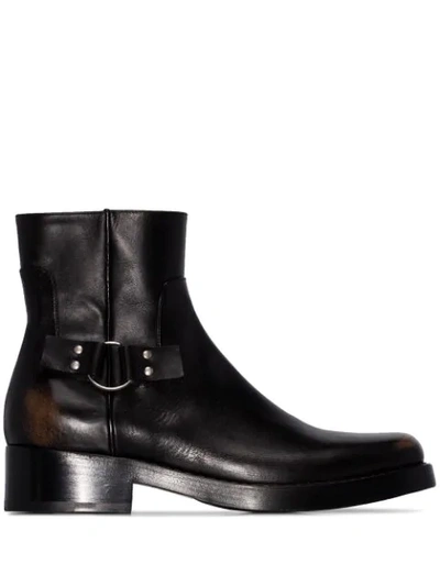 Raf Simons Distressed-leather Square-toe Boots In Black | ModeSens