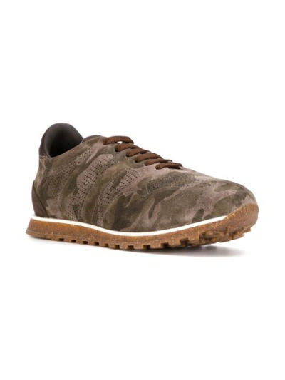Shop Alberto Fasciani Panelled Camouflage Sneakers - Green