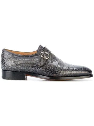 Shop Santoni Buckled Crocodile Oxford Shoes In Grey