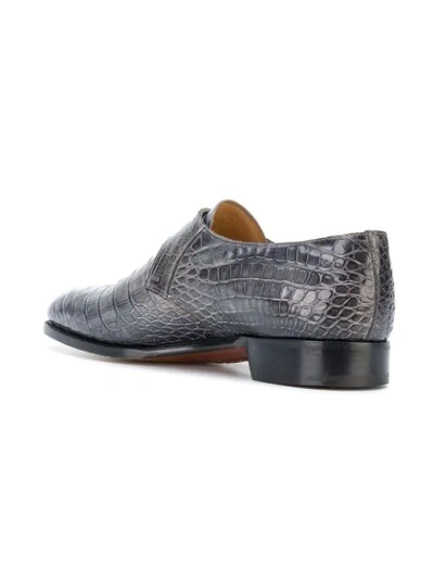 Shop Santoni Buckled Crocodile Oxford Shoes In Grey
