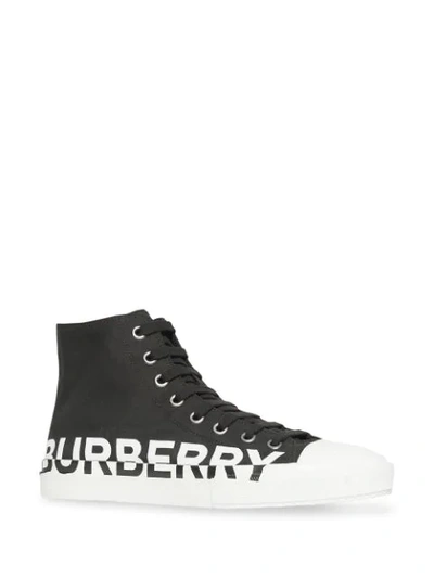 Shop Burberry Logo Print Gabardine High-top Sneakers In Black