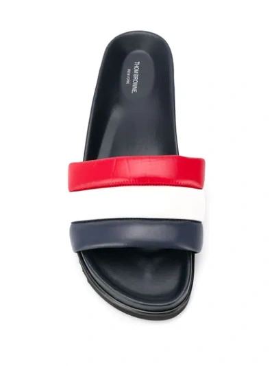 Shop Thom Browne Striped Leather Pool Slides In Blue